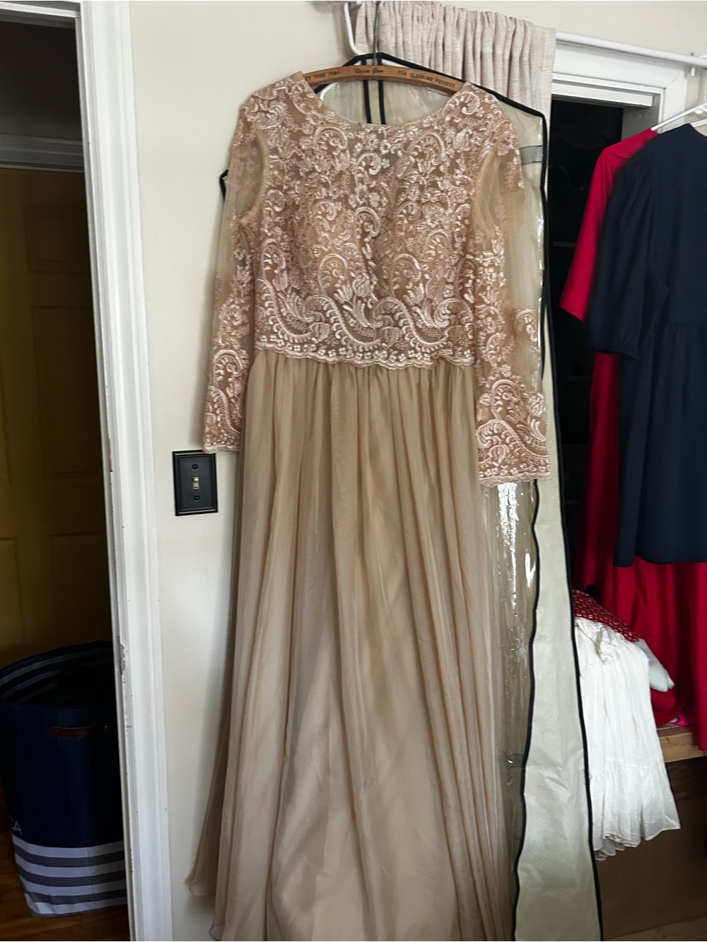 Elegant Lace Bodice Long Dress in Champagne